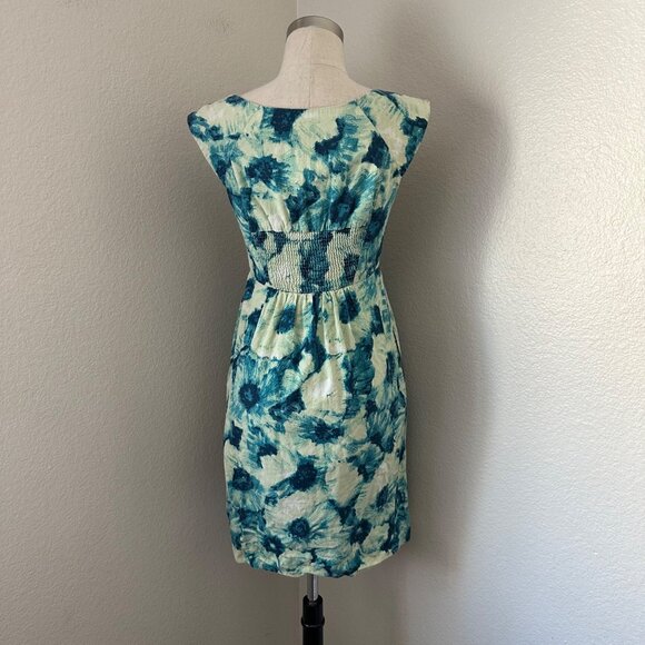 Anthropologie Floret Pencil Mini Dress Beaded Square Split Neck Cap Sleeve Sz 0 - Picture 3 of 15